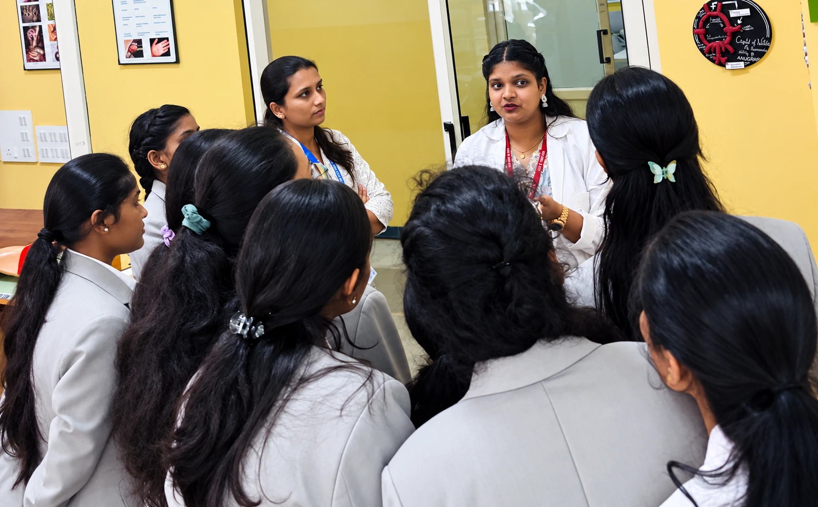 MVJ students and faculty engaged in an academic discussion