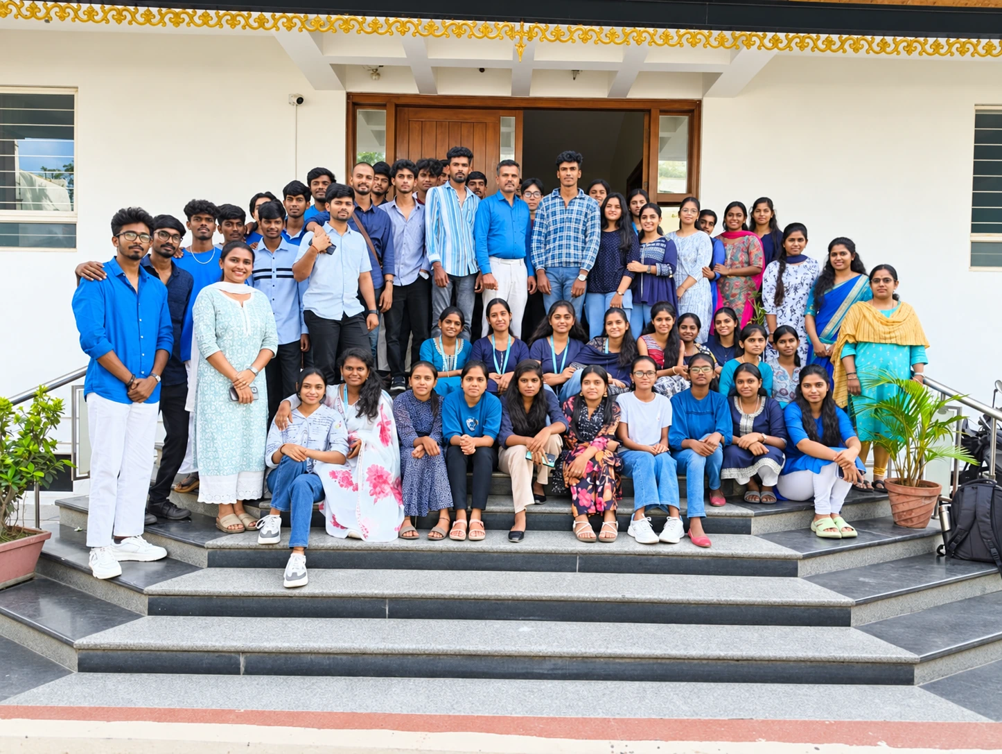MVJ students and faculty gathered at the college entrance